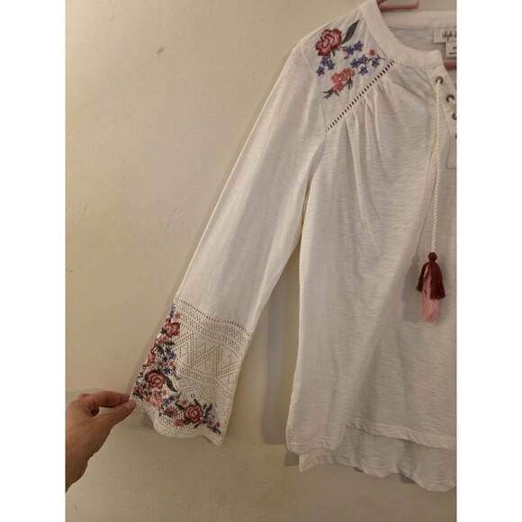 Style & Co. Women's Size PS Floral Embroidered Long Sleeve Peasant Boho Blouse - Picture 4 of 8